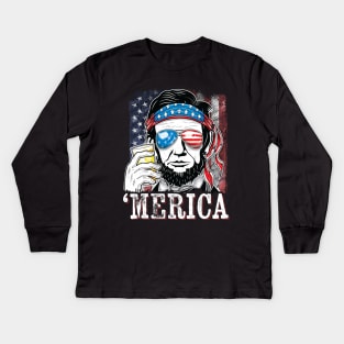 Patriotic Lincoln Merica 4th of July Kids Long Sleeve T-Shirt